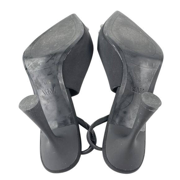 Zara Black Embellished Rhinestone Pointed Slingback Pumps Kitten Heels Size 9 - Picture 4 of 6